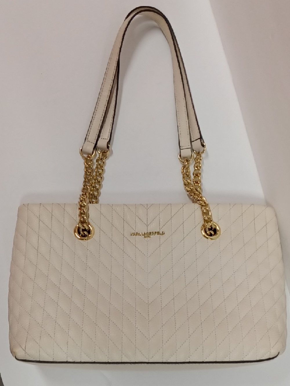 Karl Lagerfeld Paris Chain & Leather Quilted Shoulder Bag Purse